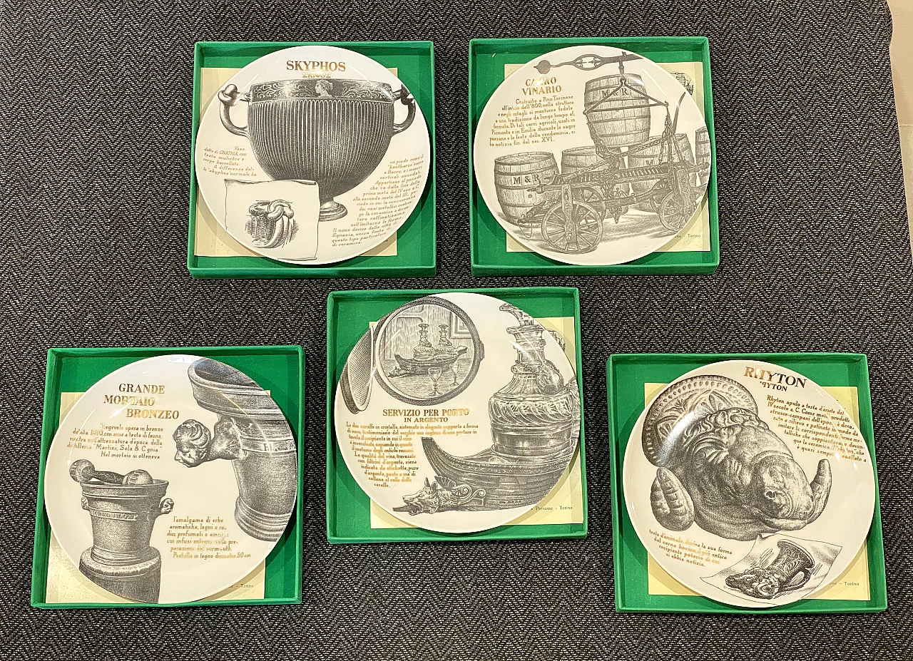5 Plates by Piero Fornasetti for Martini & Rossi, 1960s 1