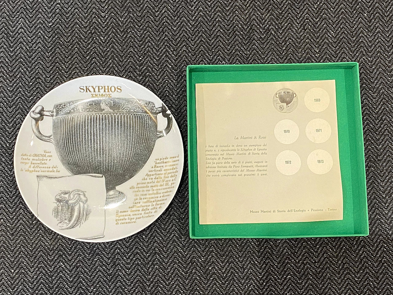 5 Plates by Piero Fornasetti for Martini & Rossi, 1960s 7