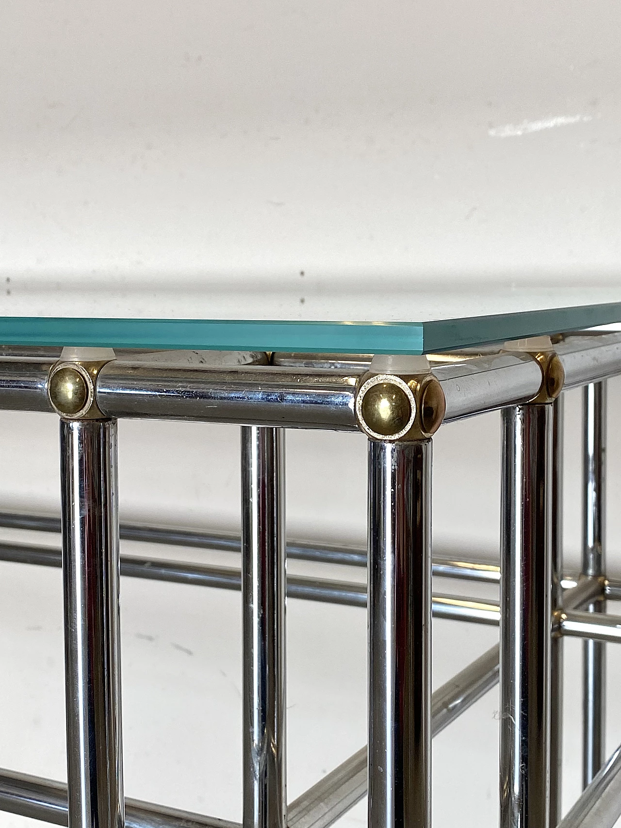 Pair of tubular steel console tables with glass top, 1970s 8