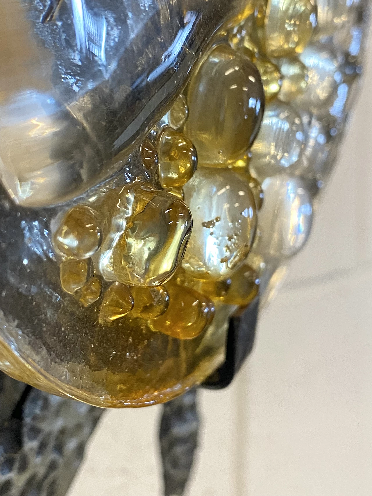 Brutalist two-light wall lamp in wrought iron and glass, 1960s 9