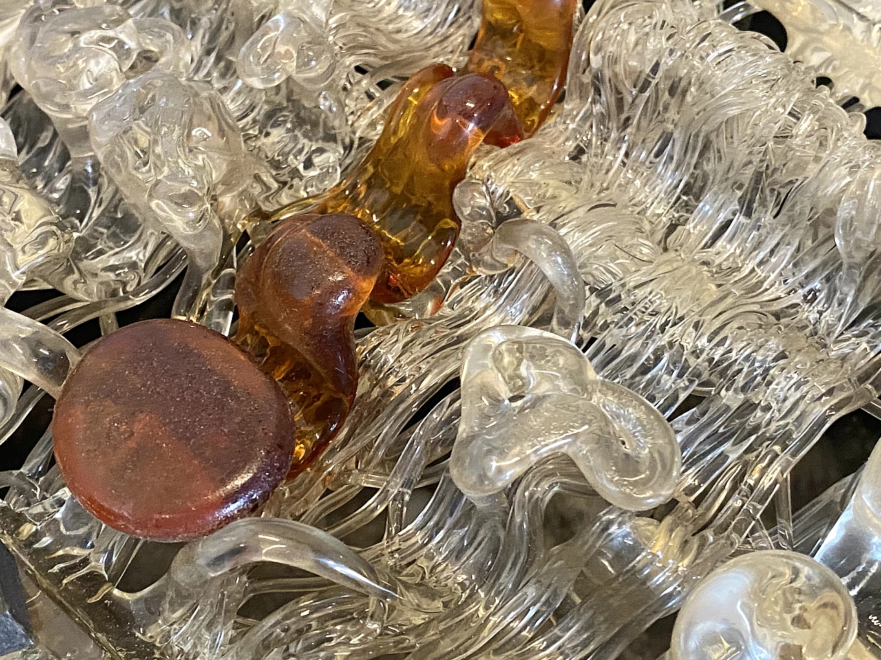 Brutalist wrought iron and glass wall lamp, 1960s 6