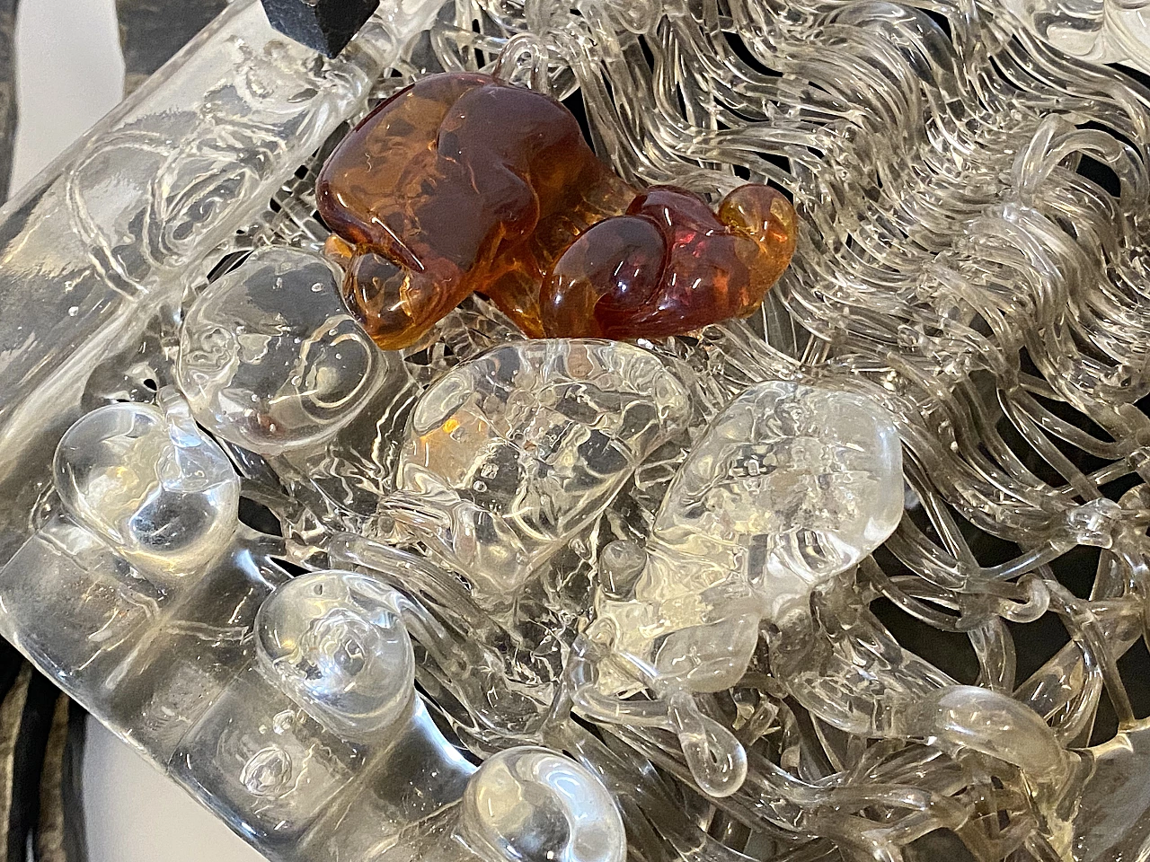 Brutalist wrought iron and glass wall lamp, 1960s 7