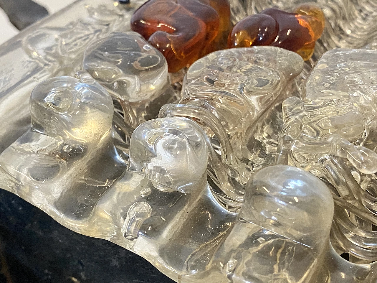 Brutalist wrought iron and glass wall lamp, 1960s 11