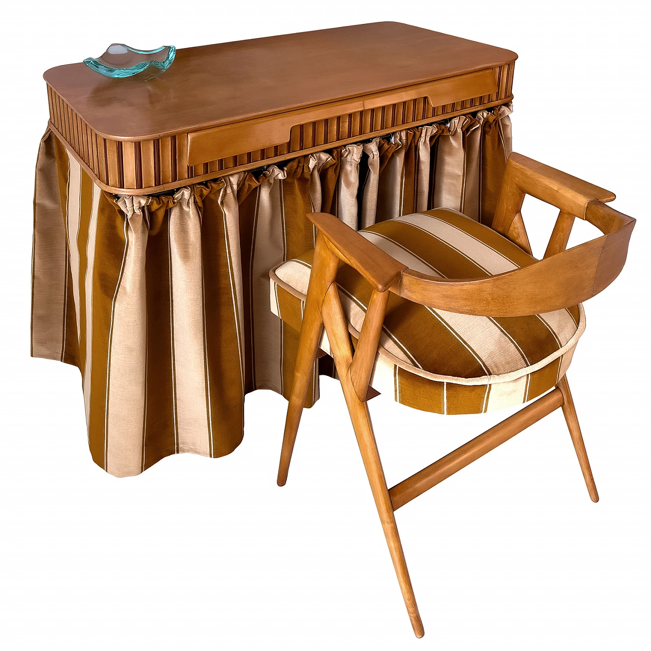 Tavolo da toeletta in acero con poltrona di Vittorio Dassi, anni '50 1