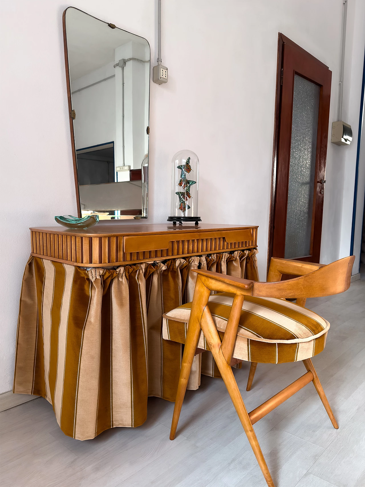 Tavolo da toeletta in acero con poltrona di Vittorio Dassi, anni '50 14