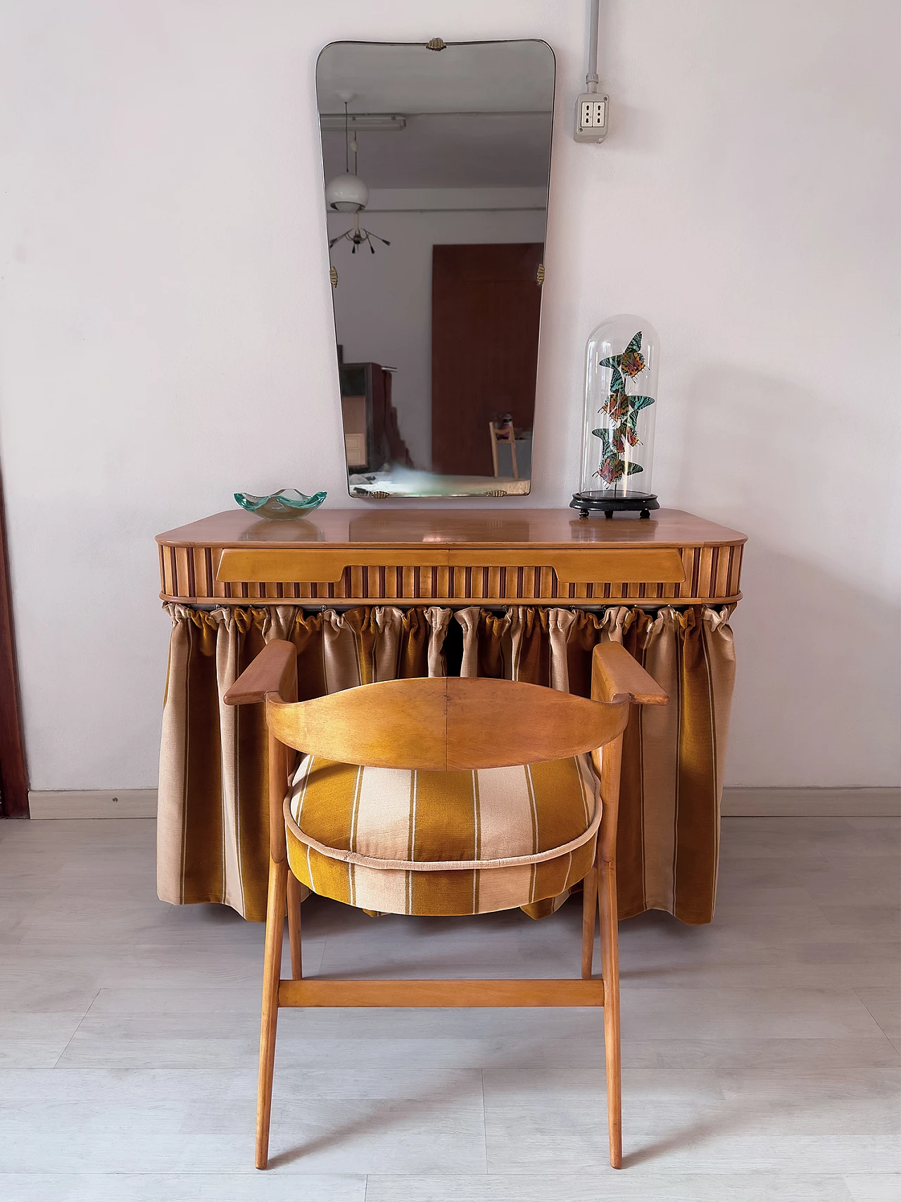 Tavolo da toeletta in acero con poltrona di Vittorio Dassi, anni '50 15