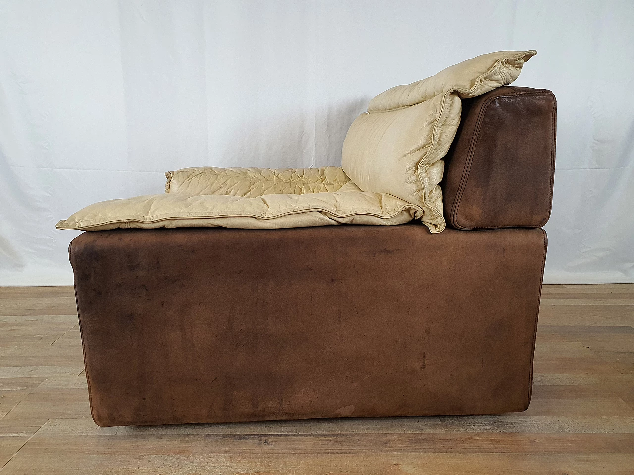 Leather and suede armchair with footstool, 1970s 3