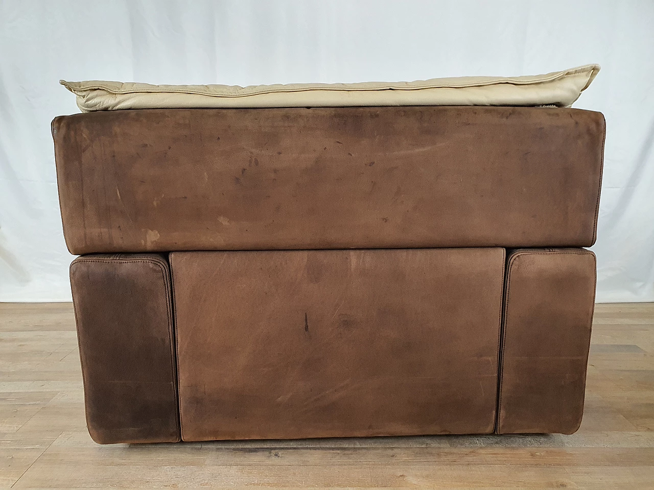 Leather and suede armchair with footstool, 1970s 4