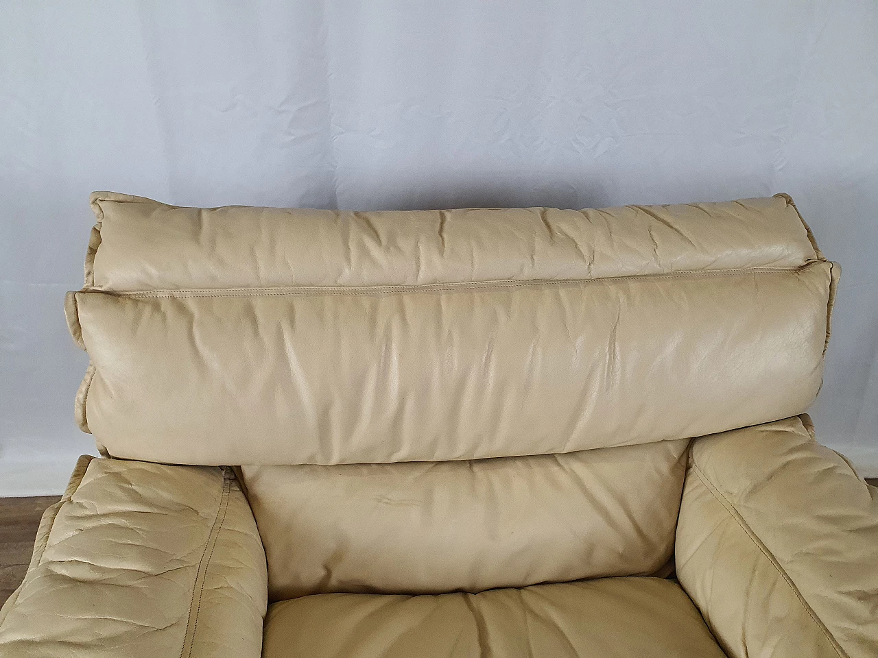 Leather and suede armchair with footstool, 1970s 7