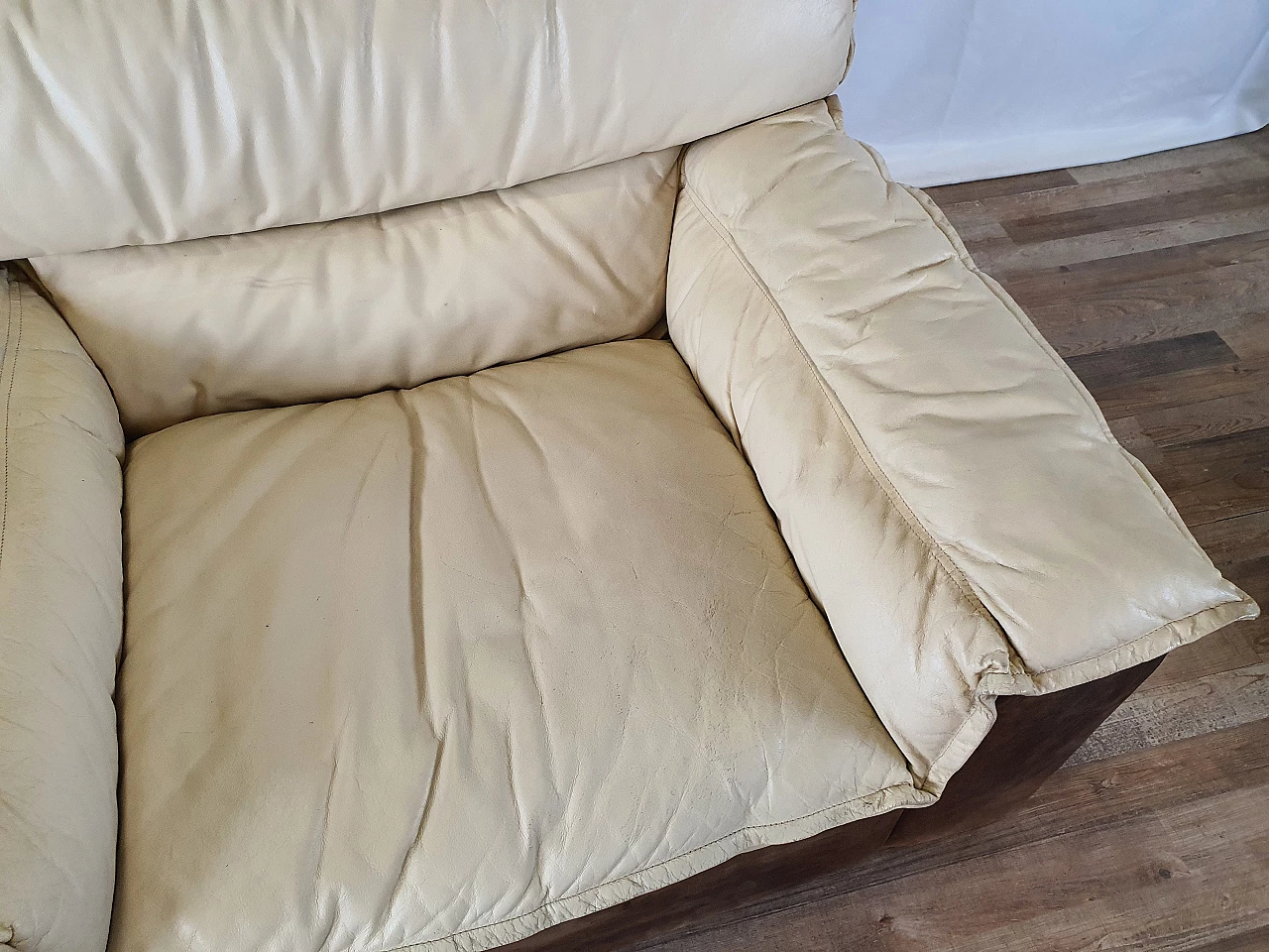 Leather and suede armchair with footstool, 1970s 11