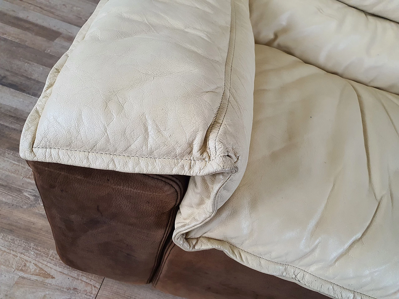 Leather and suede armchair with footstool, 1970s 13