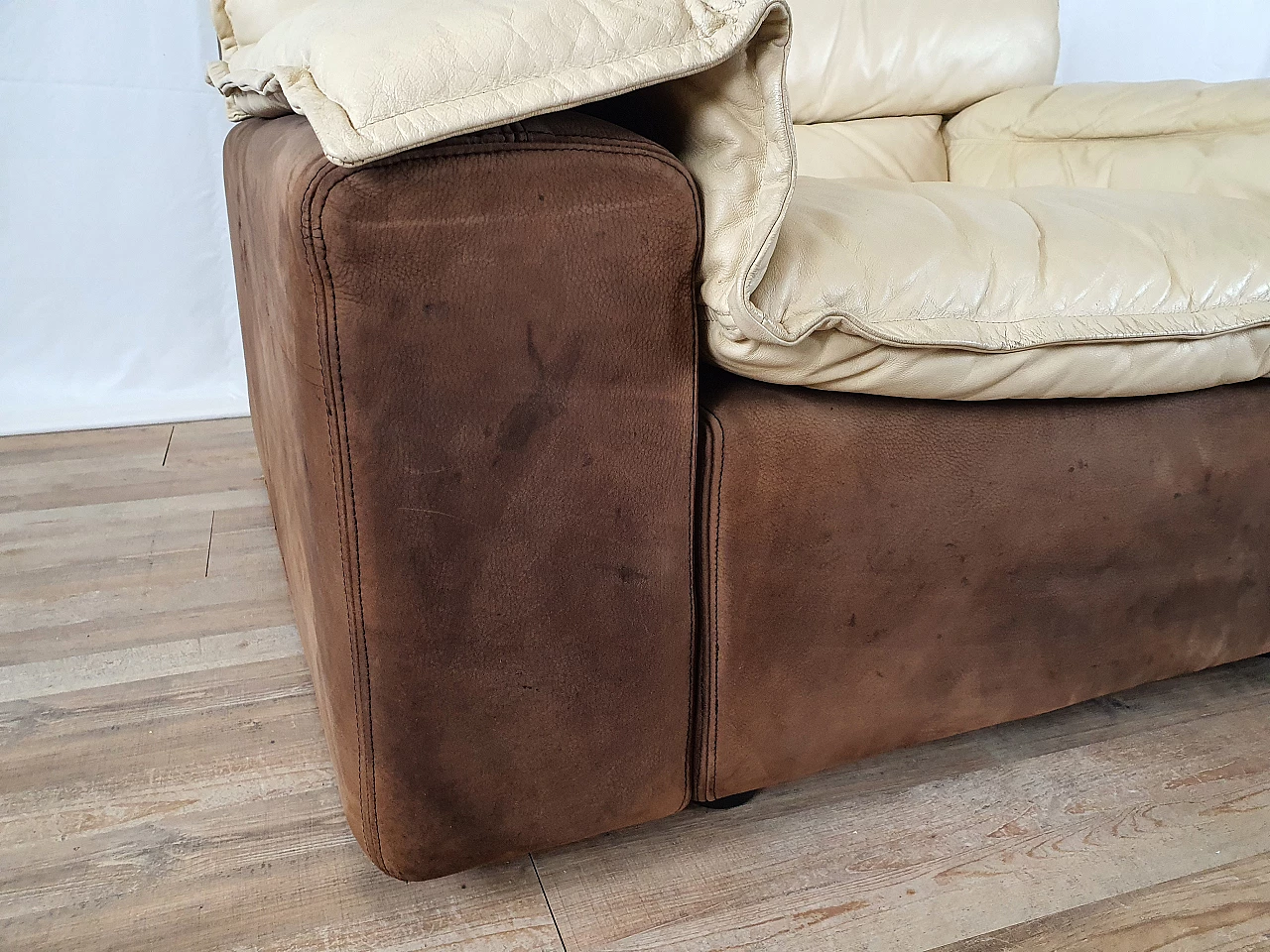 Leather and suede armchair with footstool, 1970s 14