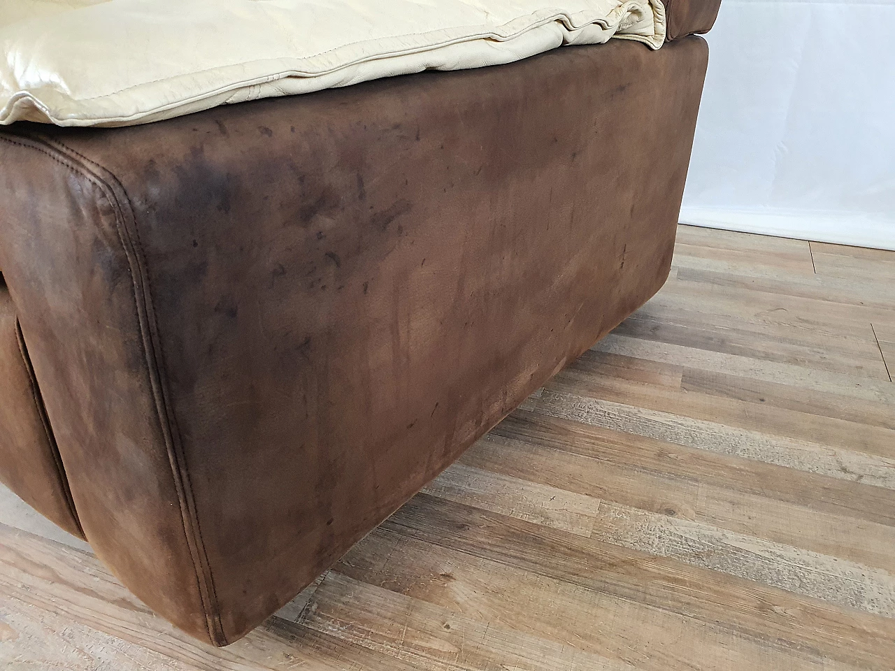 Leather and suede armchair with footstool, 1970s 16