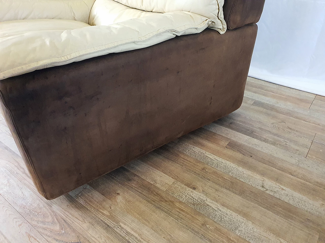 Leather and suede armchair with footstool, 1970s 17