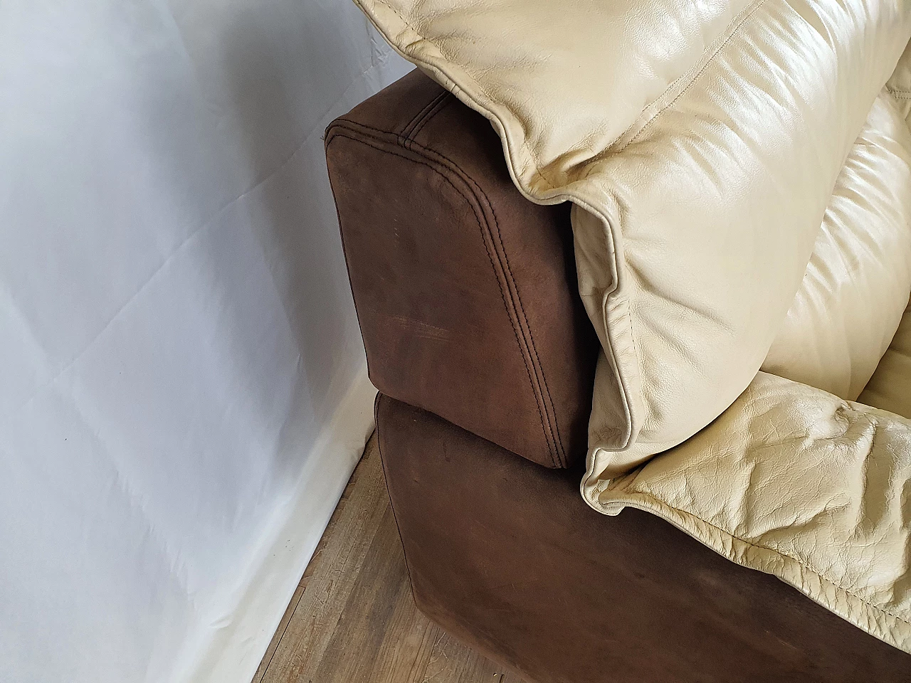 Leather and suede armchair with footstool, 1970s 23