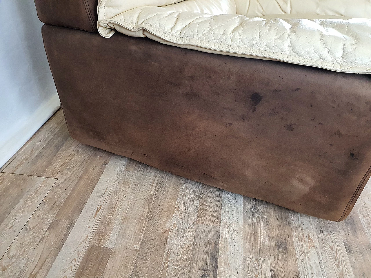 Leather and suede armchair with footstool, 1970s 24