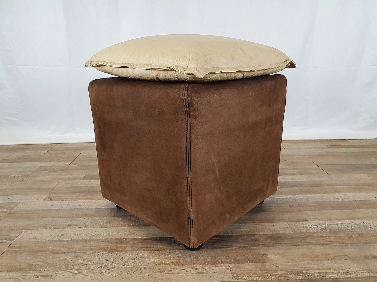 Leather and suede armchair with footstool, 1970s 26