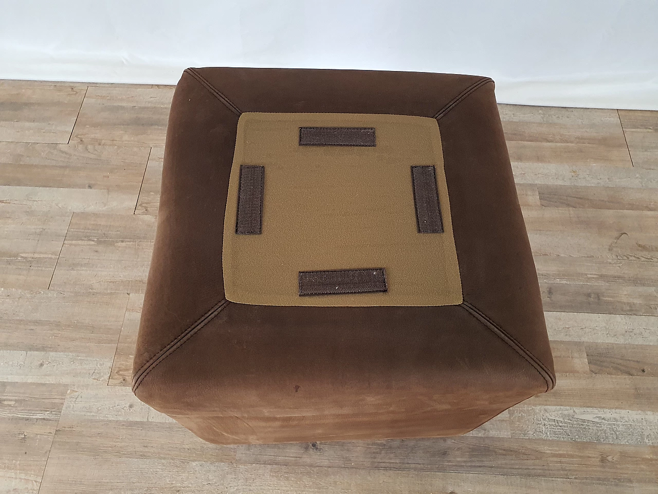 Leather and suede armchair with footstool, 1970s 34