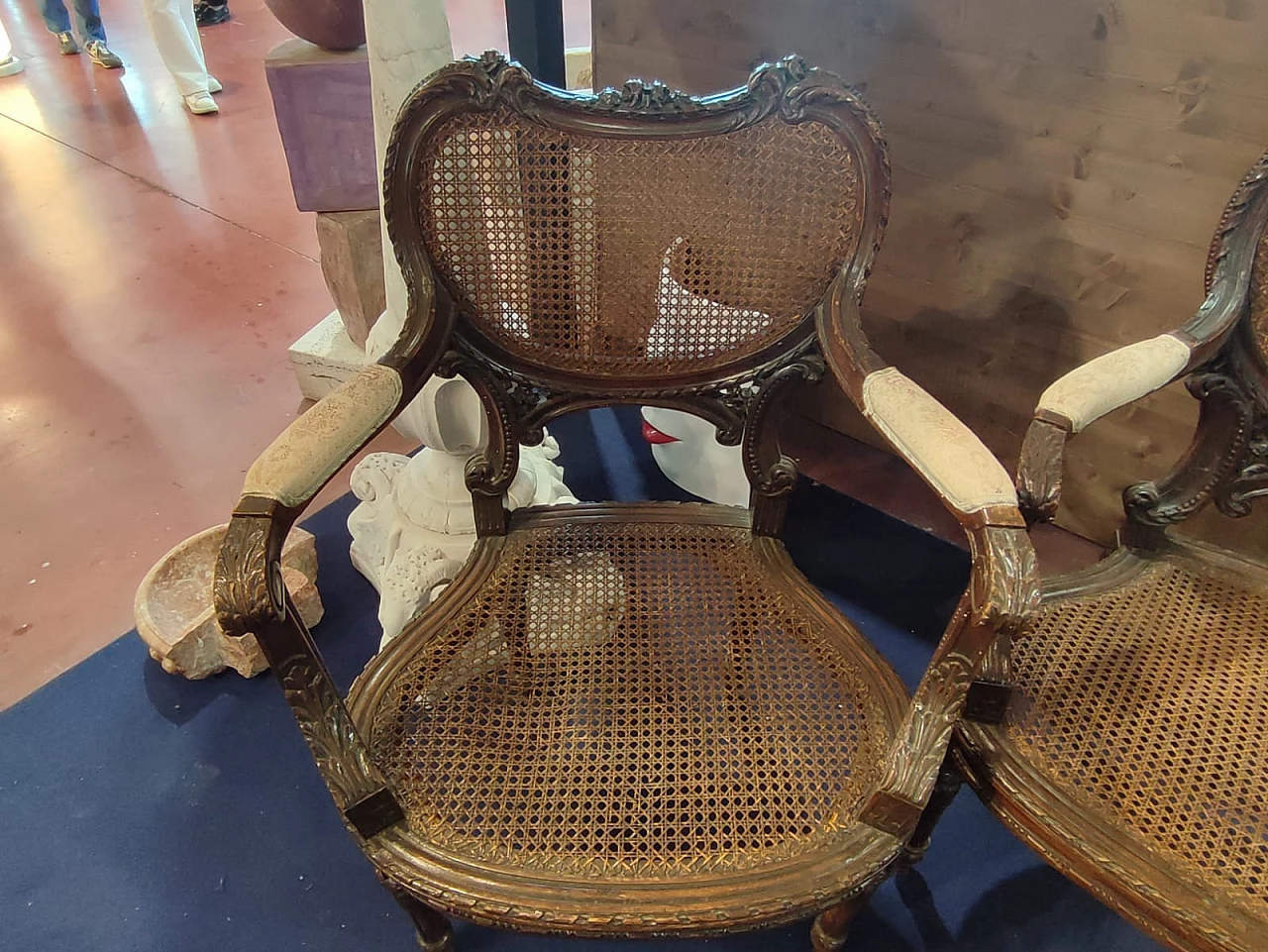 Divano e coppia di poltrone Liberty in paglia di Vienna, inizio '900 2