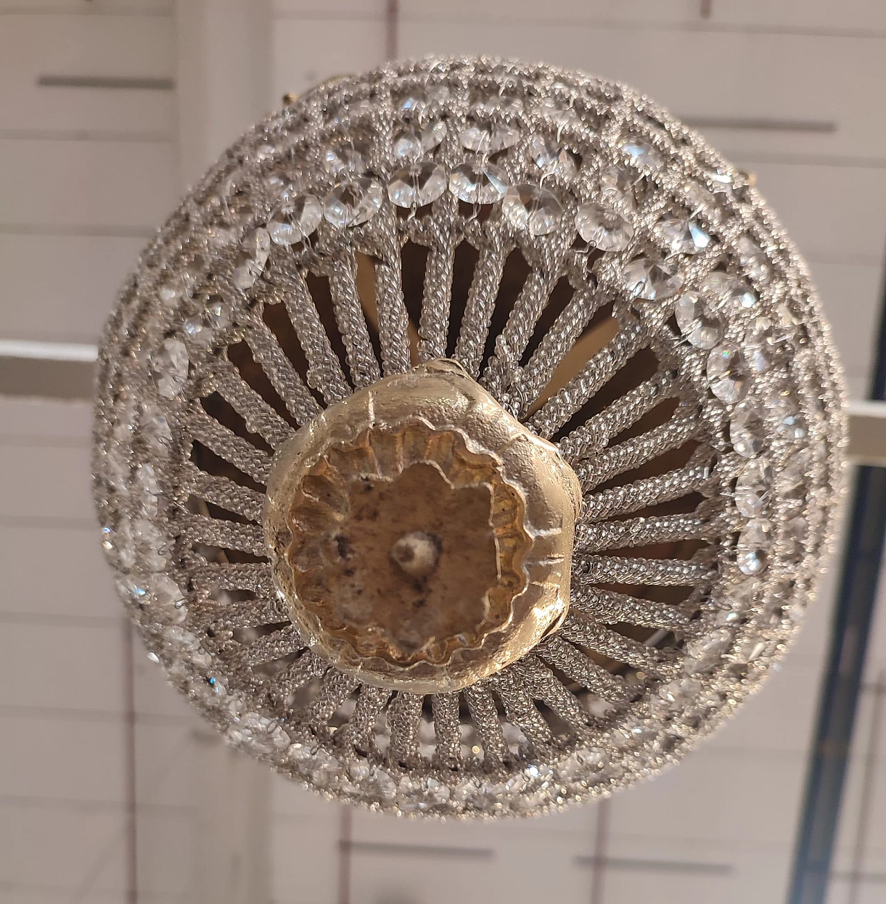 Lampadario in bronzo con prismi di vetro in stile Impero, anni '70 2