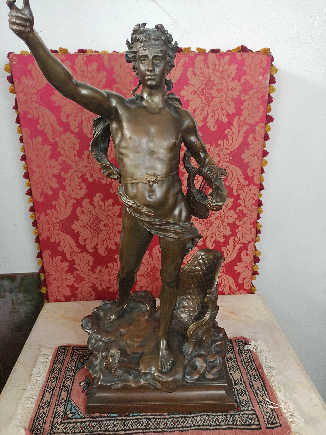 Scultura in bronzo di figura con arpa di Clement Leopold Steiner, '800 3