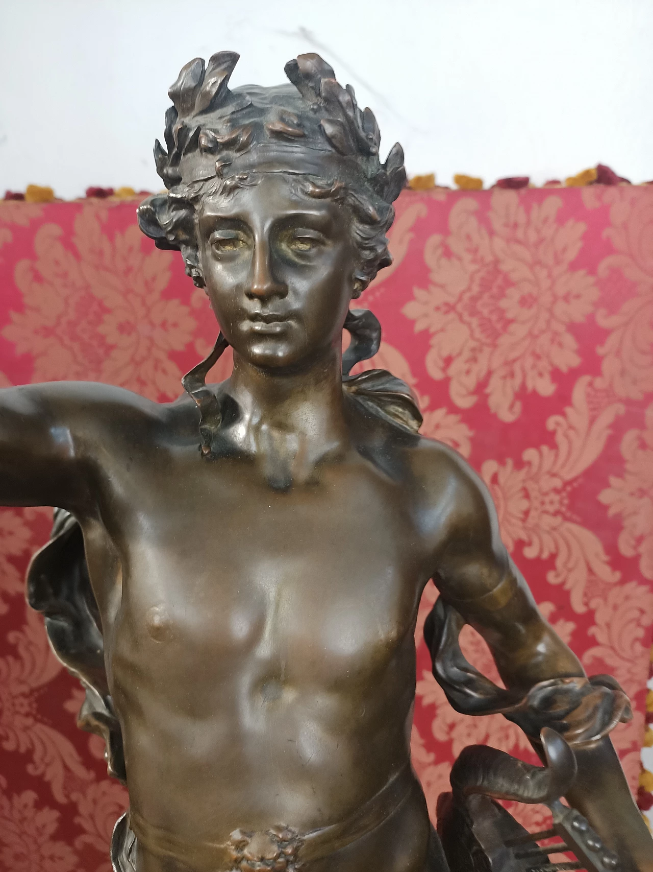 Scultura in bronzo di figura con arpa di Clement Leopold Steiner, '800 5