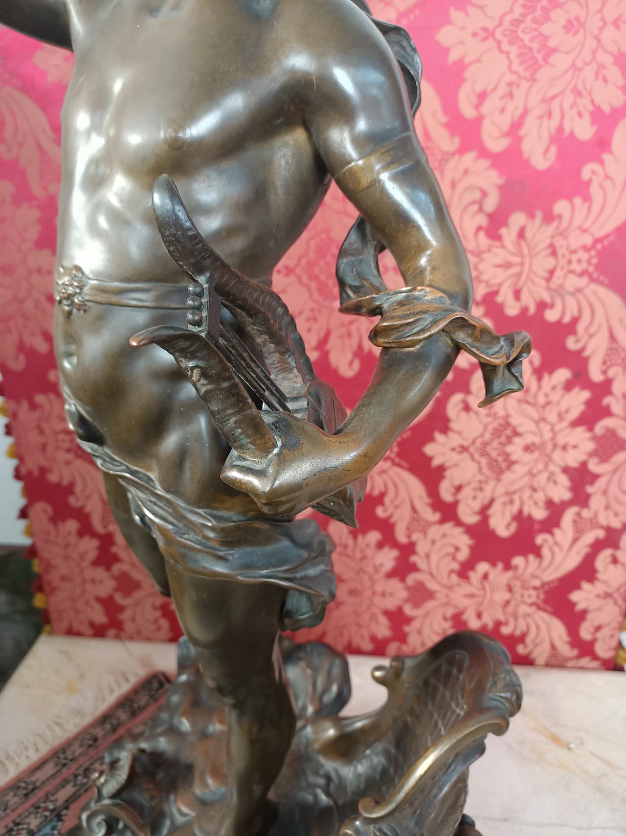 Scultura in bronzo di figura con arpa di Clement Leopold Steiner, '800 6