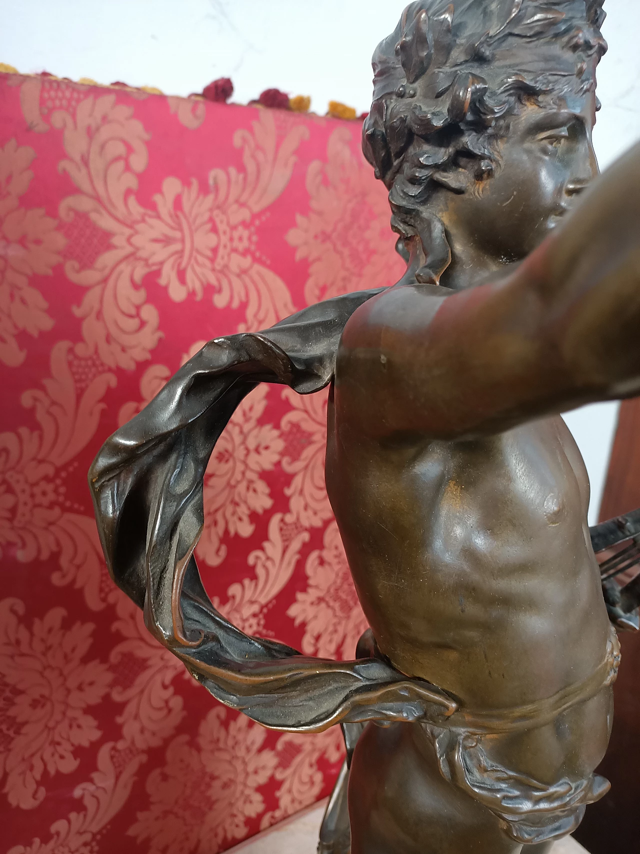 Scultura in bronzo di figura con arpa di Clement Leopold Steiner, '800 8