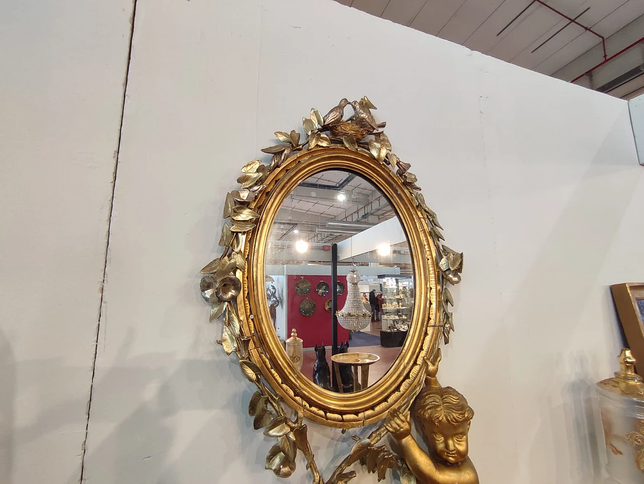 Consolle da parete in legno con specchiera in foglia d'oro, 1881 2