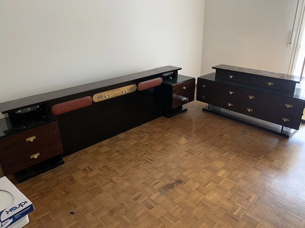 Headboard for bed with integrated radio and dresser, 1960s 2