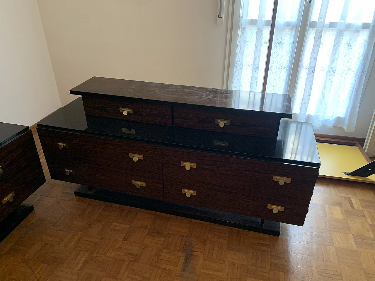 Headboard for bed with integrated radio and dresser, 1960s 5