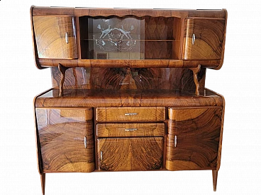 Two-body sideboard in curved wood with display case, 1940s
