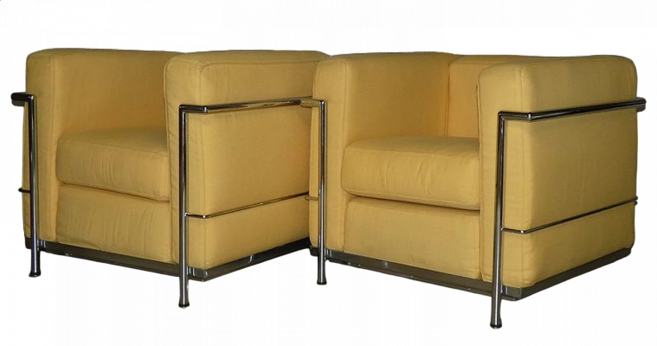 Coppia di poltrone LC2 gialle di Le Corbusier per Gavina, anni '80 38