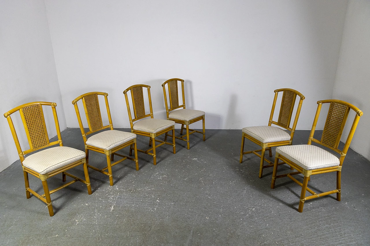 6 Wicker chairs with bamboo structure, 1970s 2