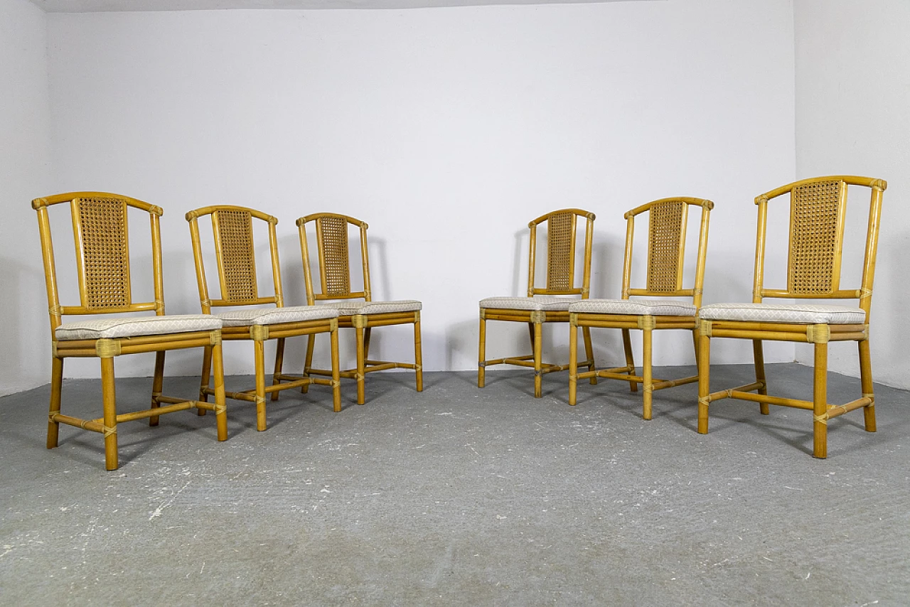 6 Wicker chairs with bamboo structure, 1970s 5