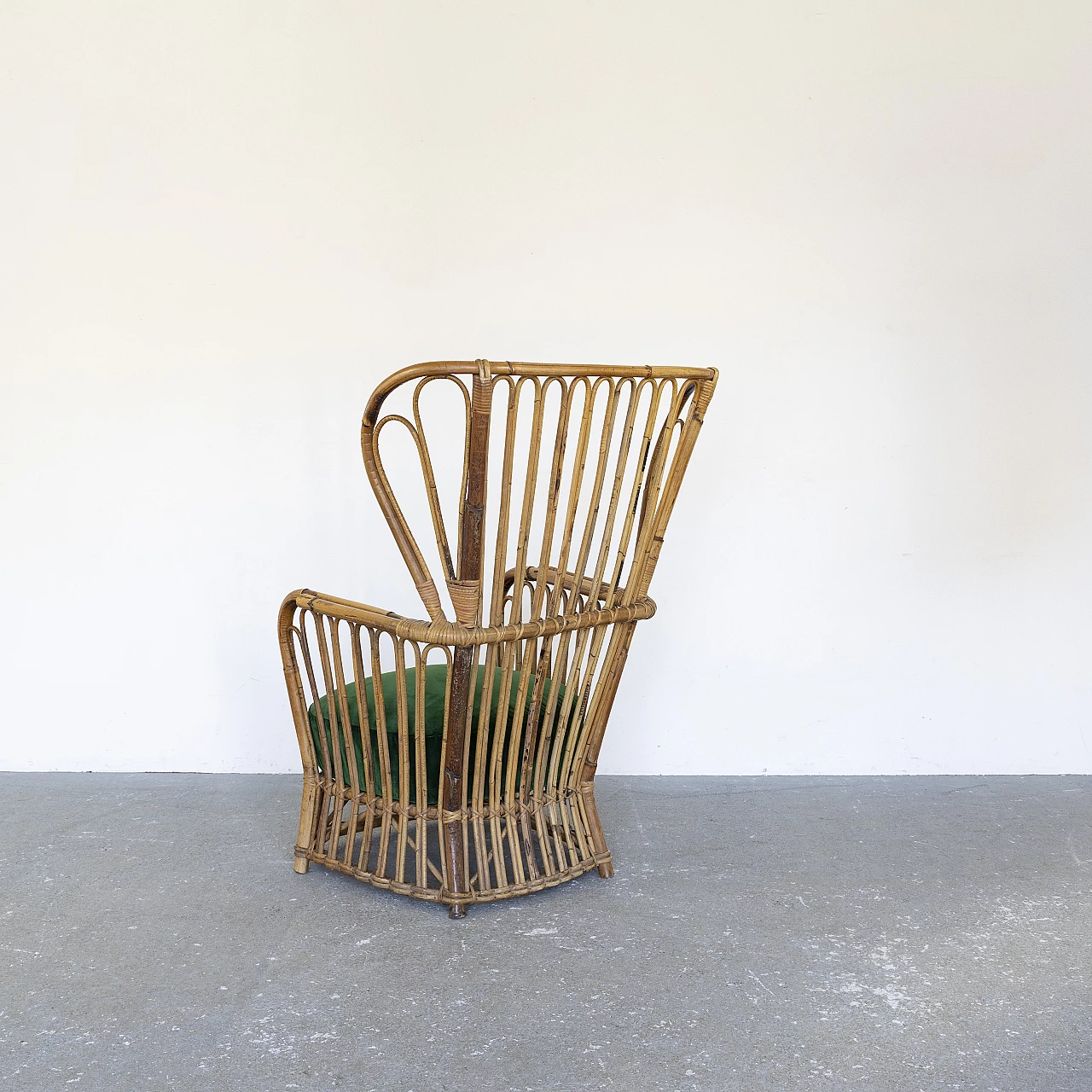 Bamboo armchair with green velvet seat, 1960s 7