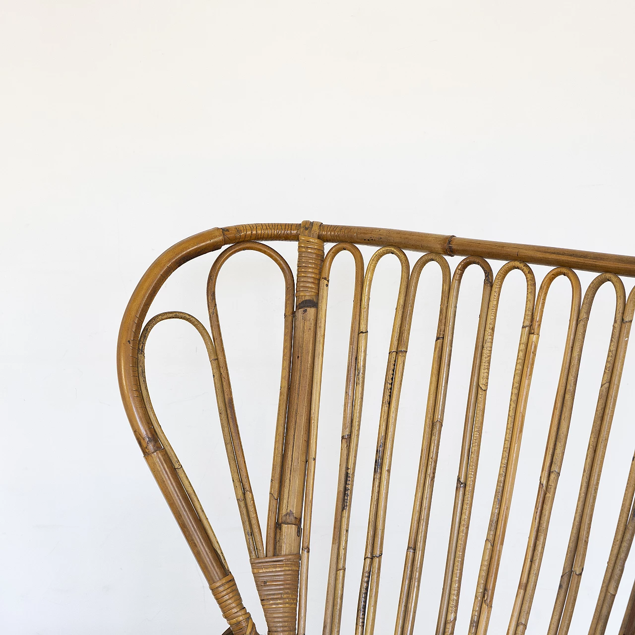 Bamboo armchair with green velvet seat, 1960s 12