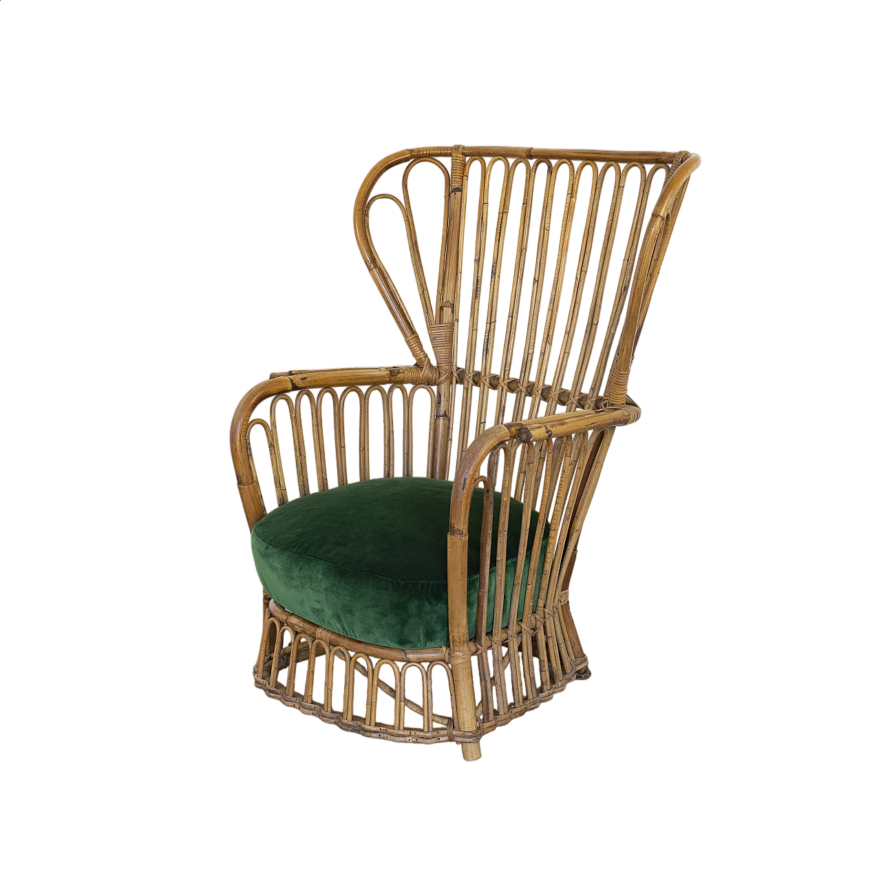 Bamboo armchair with green velvet seat, 1960s 13