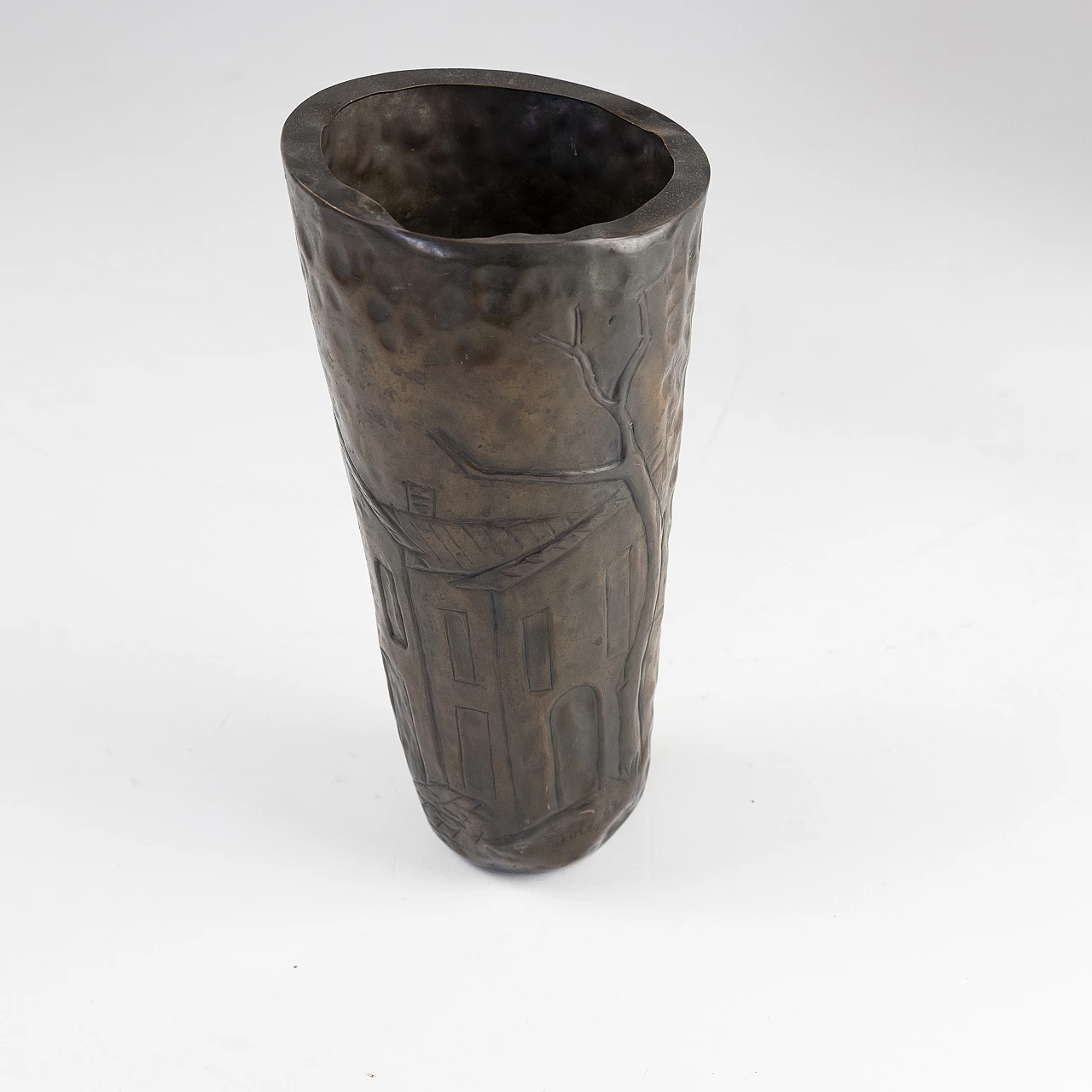 Vaso in rame decorato firmato Bolex, anni '50 11