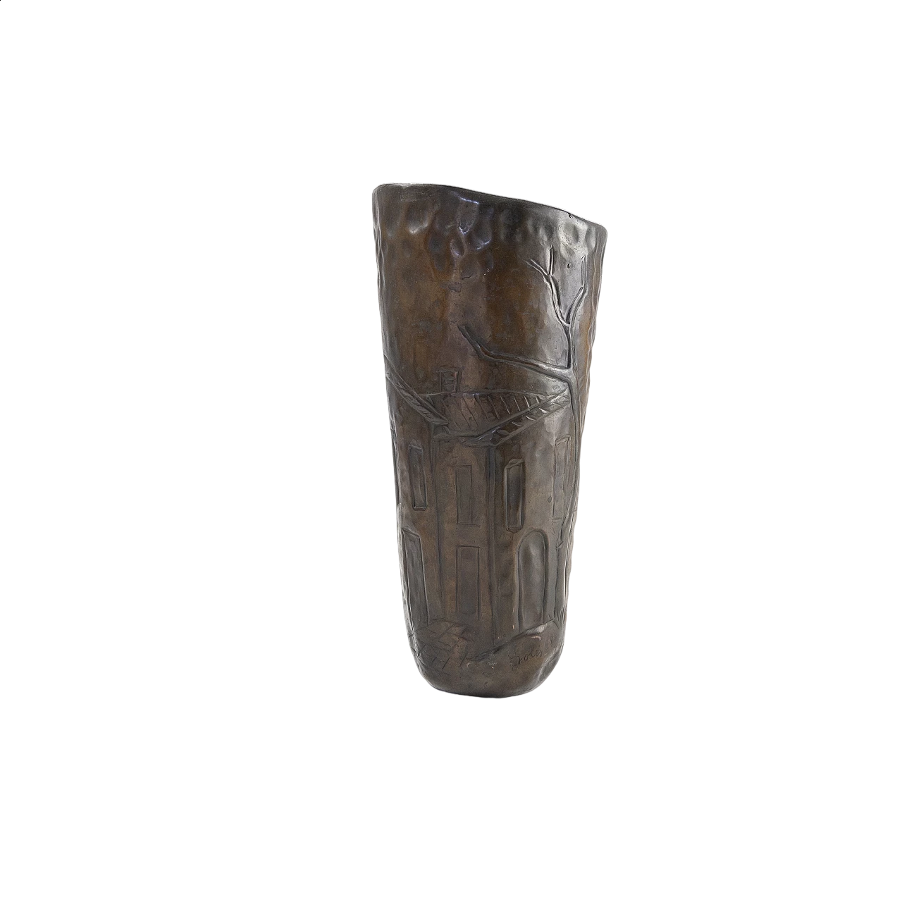 Vaso in rame decorato firmato Bolex, anni '50 13