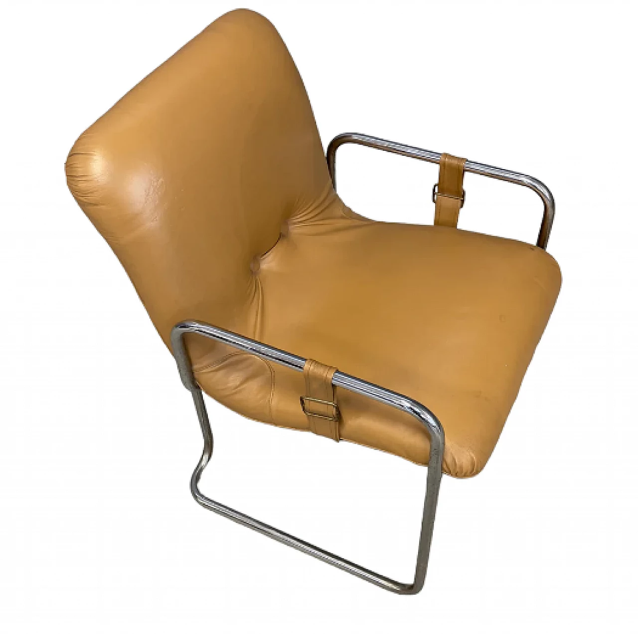 Poltrona in skai e metallo cromato di Guido Faleschini, anni '70 5