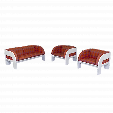 Sofa and pair of armchairs in lacquered wood, 1970s