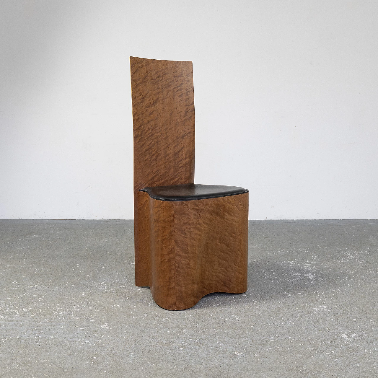 Sedia in radica di betulla e seduta in pelle, anni '70 1