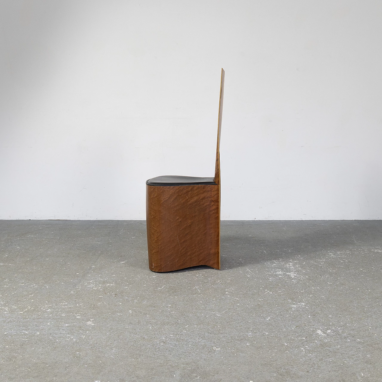 Sedia in radica di betulla e seduta in pelle, anni '70 4