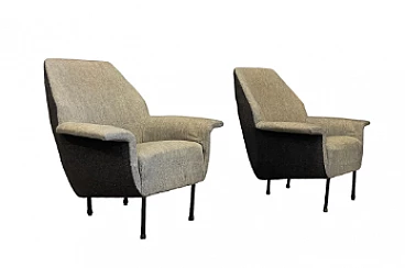 Pair of iron and gray fabric armchairs, 1950s
