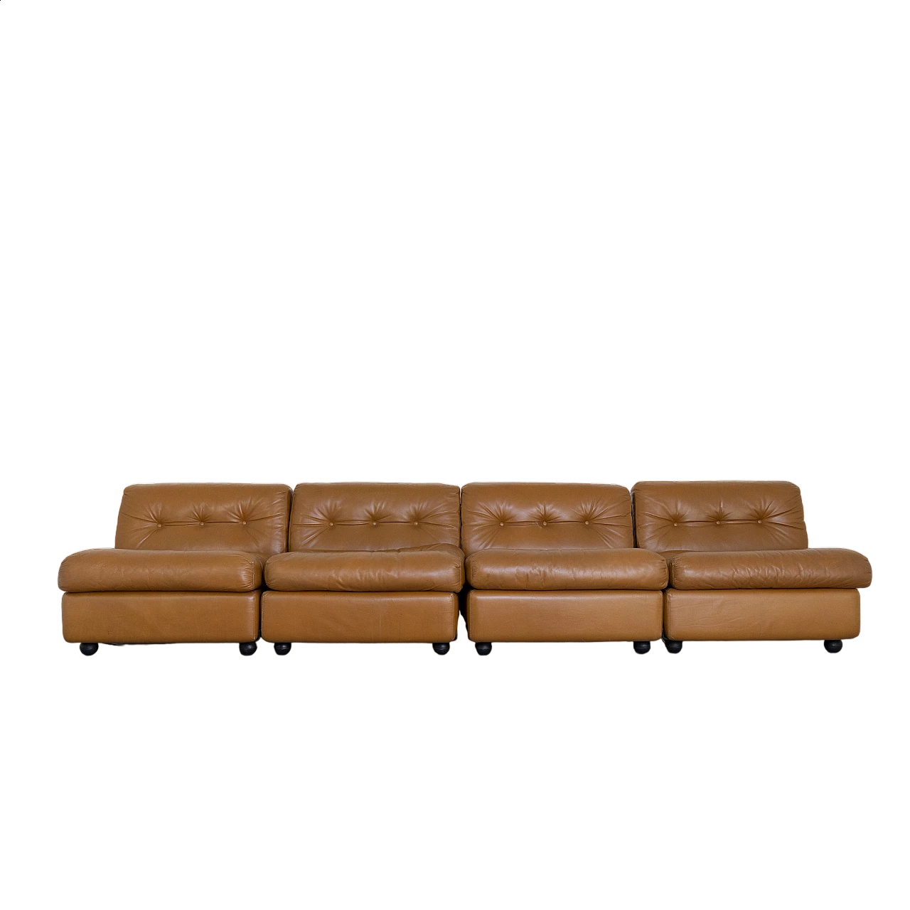 4 Amanta armchairs in cognac-coloured leather by Mario Bellini for B&B Italia, 1970s 9