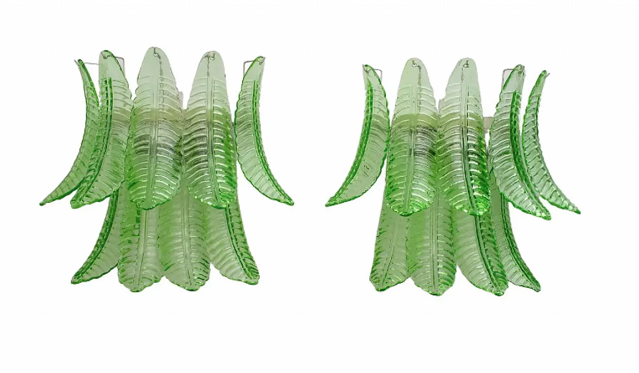 Pair of Murano glass palm leaf wall sconces, 1970s 1