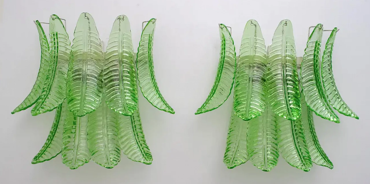 Pair of Murano glass palm leaf wall sconces, 1970s 2