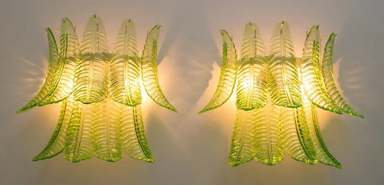 Pair of Murano glass palm leaf wall sconces, 1970s 3
