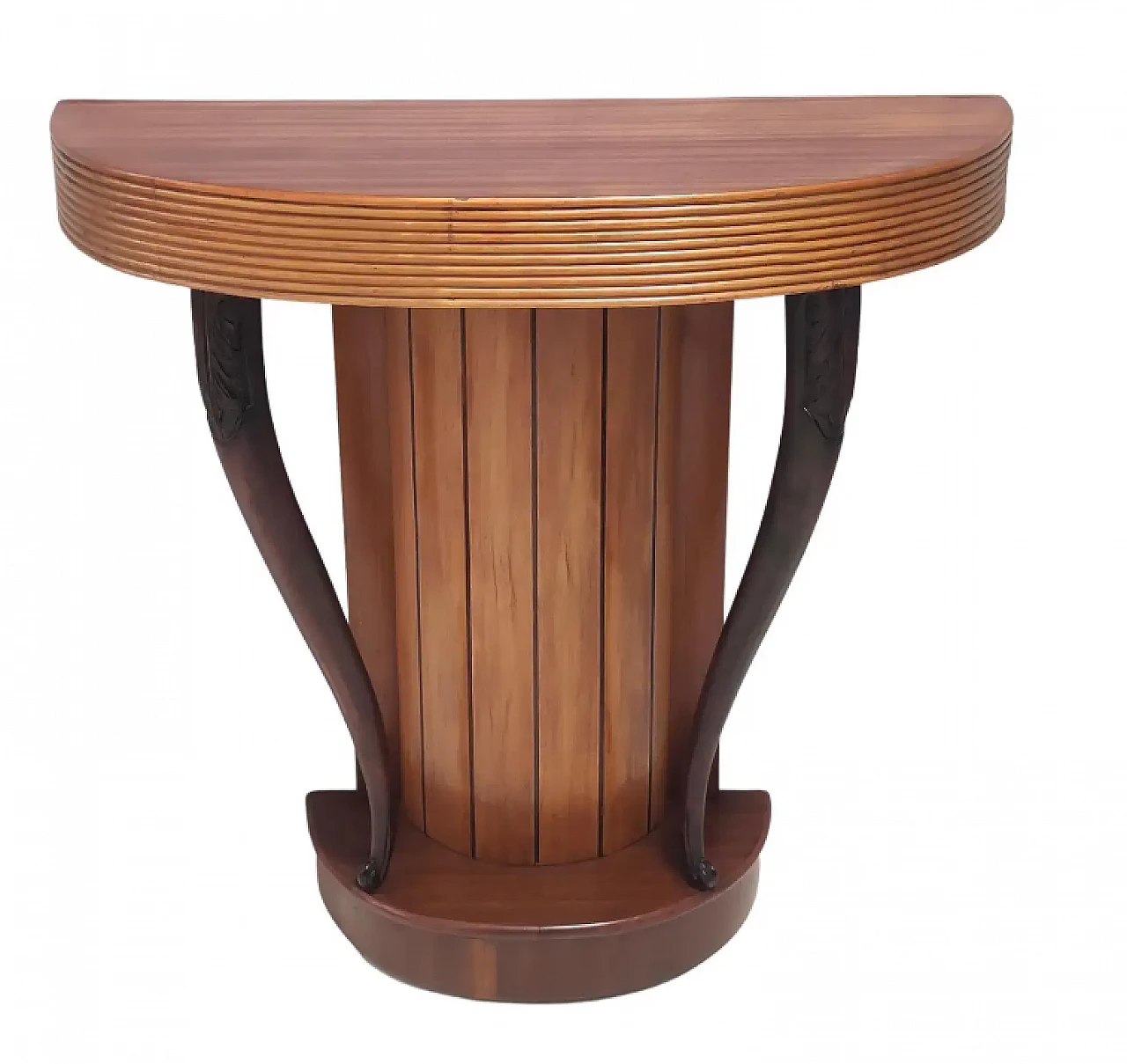 Demilune console table in beech and walnut by Osvaldo Borsani, 1940s 1